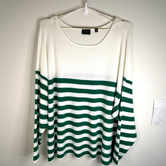 Cyrus Women’s 3X Striped Sweater White Green Loose Knit Lightweight Oversized - Picture 2 of 8